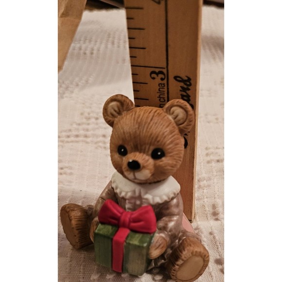 Pair Christmas Teddy Bear Figurines Homco Candy Cane Gift Boy Girl - Picture 6 of 8